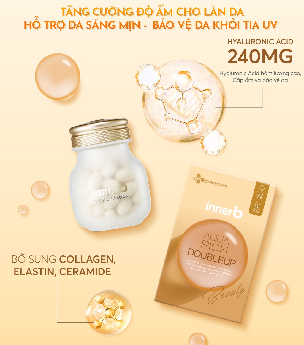 Mô tả Combo giữ ẩm da sáng mịn InnerB Aqua Rich DoubleUp & 4 hộp Collagen InnerB Glowshot - 10