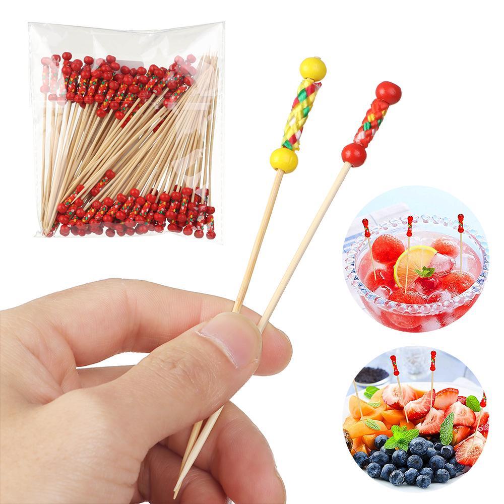 [Vận chuyển nhanh] NATURALHM 100 chiếc Que trái cây Tiệc cưới Cung cấp Salad Sandwich Tăm Cupcake Nĩa trái cây Salad Que rau củ Tăm thủ công