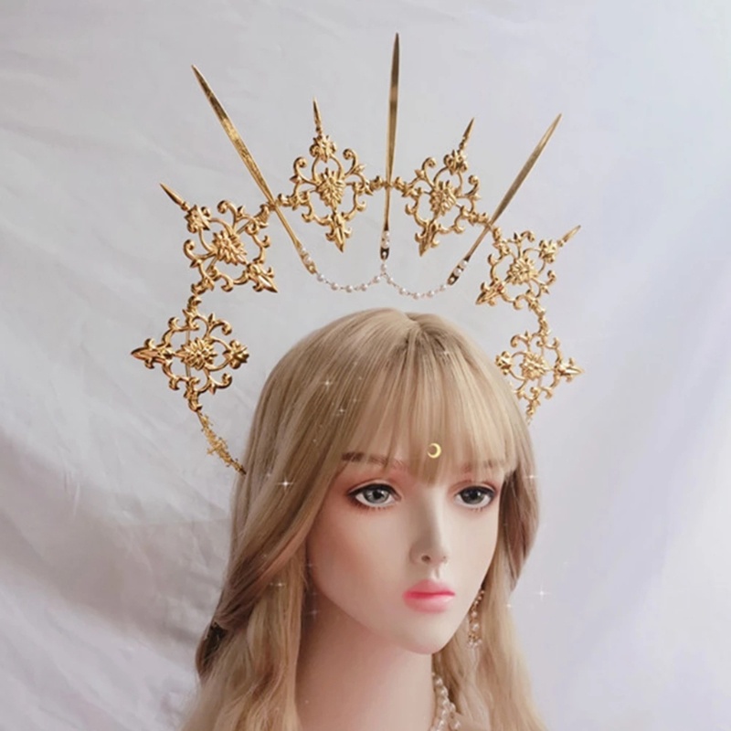 Woke Vintage Gothic Phụ Kiện Trang Sức Halo Crown Headband Kim Loại Tiara Chất Liệu DIY