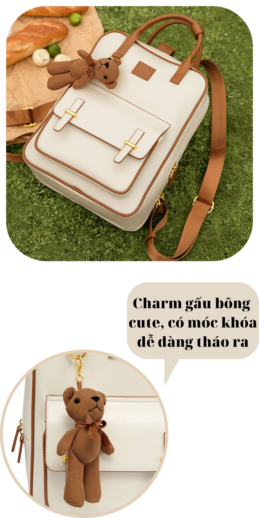 Mô tả Ba lô nữ đẹp Just Star thời trang size to dễ thương charm gấu ViAnh.vn Store 172855 - 2