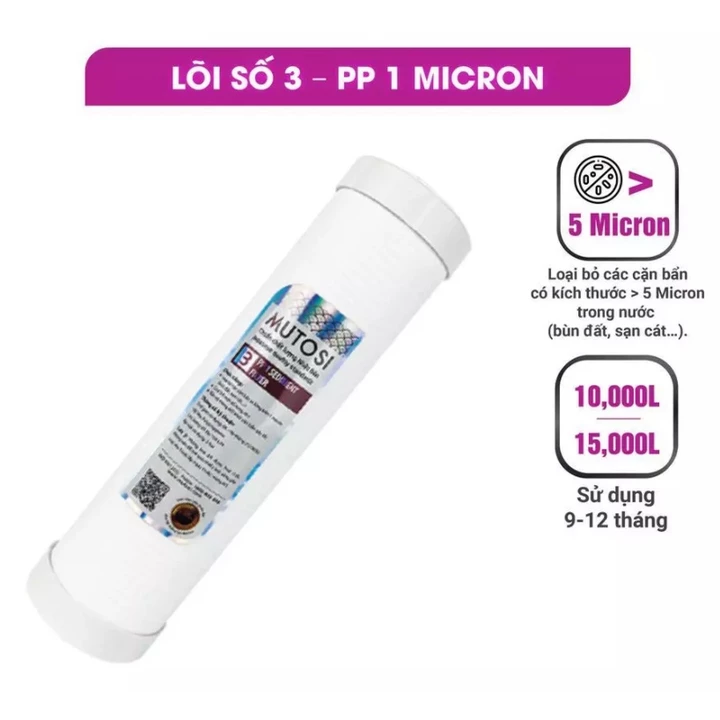 Bộ 3 Lõi lọc nước Mutosi 10 inch số 1 2 3 ( PP5 - GAC - PP1) chính hãng dùng cho máy lọc nước RO – 4