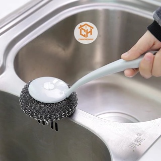 Cọ Xoong Nồi Inox 6999 Có Tay Cầm 24cm, Bùi Nhùi Cọ Xoong Nồi Nhà Bếp Cam Homeware