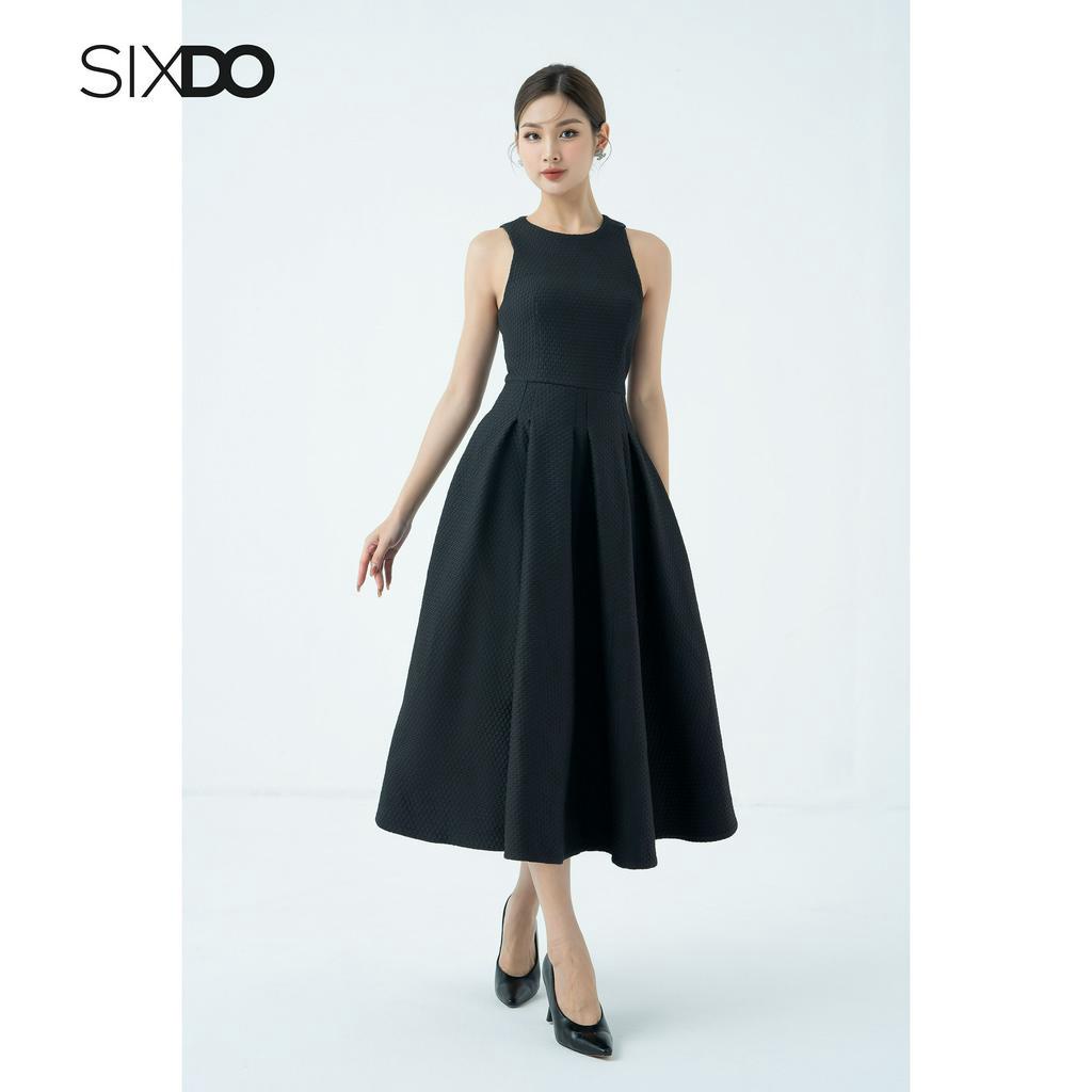 Đầm midi dệt thoi sát nách dáng xòe thời trang SIXDO Black Pouf Midi Woven Dress