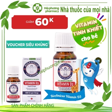 Bioamicus Vitamin D3 - Giúp bổ sung Vitamin D3 cho trẻ em, tăng cường hấp thu Calcium. Hỗ trợ phát triển xương, răng