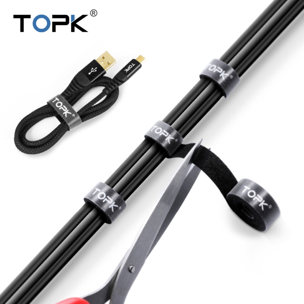 TOPK Dây Khóa Dán 5M Dây Buộc Cáp Miếng Dán Móc & Vòng Tự Dính Chắc Chắn