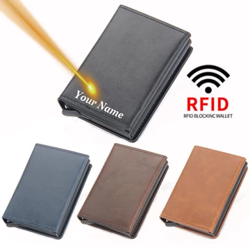 Tên Cá Tính Ví Rfid Ví Nam Kẹp Thẻ Ví Rfid Ví Nam Hợp Kim Nhôm Chống Trộm Đánh Răng Vỏ Thẻ RF Ví Nam Ridge Ví Kẹp Thẻ Tín Dụng