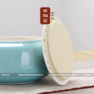 Hũ Trà Sứ Sen 2 Màu Xanh Nhạt Và Xanh Đậm - Kính thước hũ 13x19cm