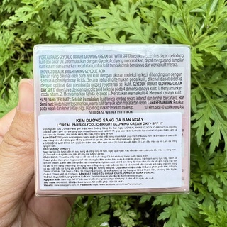 Kem Dưỡng Sáng Da Ban Ngày L0real Paris Glycolic-Bright Glowing Cream Day SPF 17 - 15ml