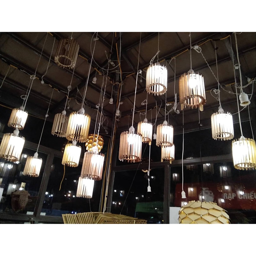 Đèn gỗ thả trần DIY trang trí x 10 quả