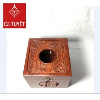 HỘP ĐỰNG GIẤY ĂN Khổ Vuông Mặt Chạm Cao Cấp GỖ HƯƠNG