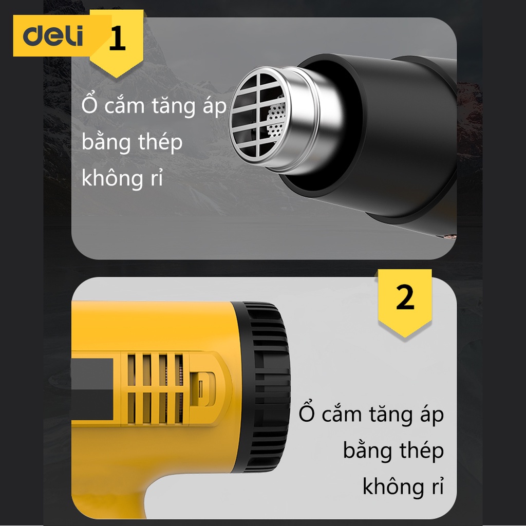 Máy Khò Nhiệt Hơi Nóng Deli Cao Cấp Công Suất Cao 2000W - Co Màng Cơ - Khò Thực phẩm - Hàn Nhựa