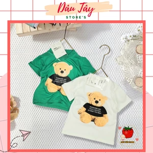 Áo cộc tay in hoạ tiết 3D hình chú gâu cho bé trai bé gái từ 08-20kg chất cotton hai màu xanh và trắng cho bé- DT1688