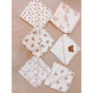Chăn Ủ Có Mũ Kèm Đai Cotton Organic Xuất Hàn Cho Bé 90x90cm