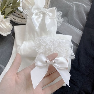 Đôi vớ dài đến đầu gối phối ren nhún bèo đính nơ màu sắc ngọt ngào phong cách lolita dễ thương cho nữ