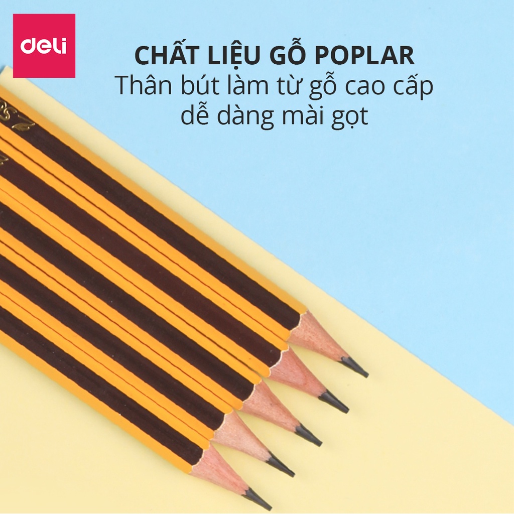 Bút Chì Gỗ HB 2B Có Tẩy Học Sinh Deli - Chì Đen Đậm Vẽ Tranh Tập Viết Làm Bài Kiểm Tra Nhạy Với Máy Chấm Thi Văn Phòng