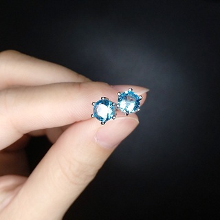 ♥ Bông tai sáu móng tay cổ điển nhiều màu nguyên bản Thạch anh tím Trang sức Sapphire đơn giản