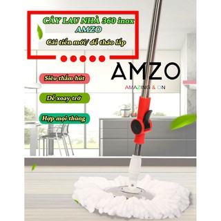 AMZO_[SALE] COMBO 2 CÂY LAU NHÀ 360 ĐỘ CAO CẤP THÂN INOX LỚN MÂM NHỰA (ĐÃ KÈM BÔNG LAU )