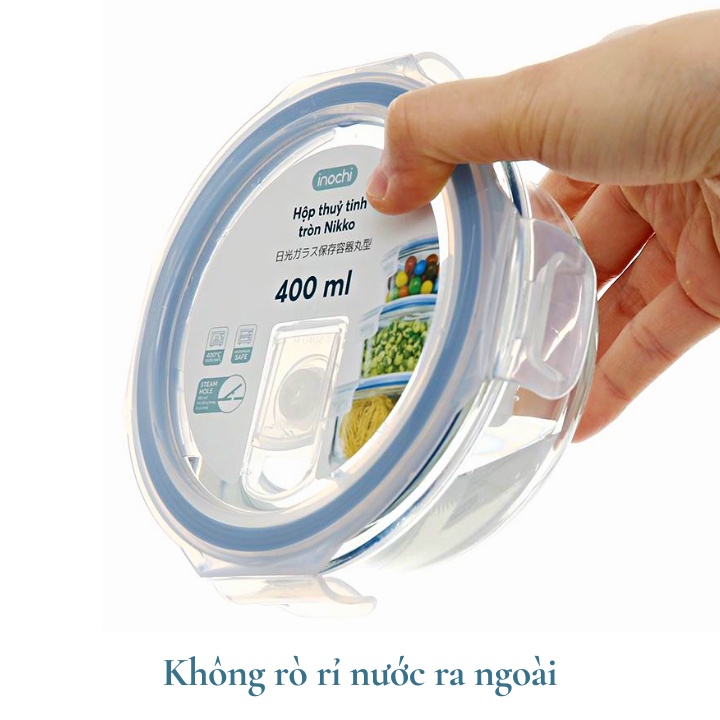Ảnh Hộp thuỷ tinh tròn Inochi nhiều dung tích, hộp đựng cơm văn phòng, hộp thủy tinh có nắp đậy 3