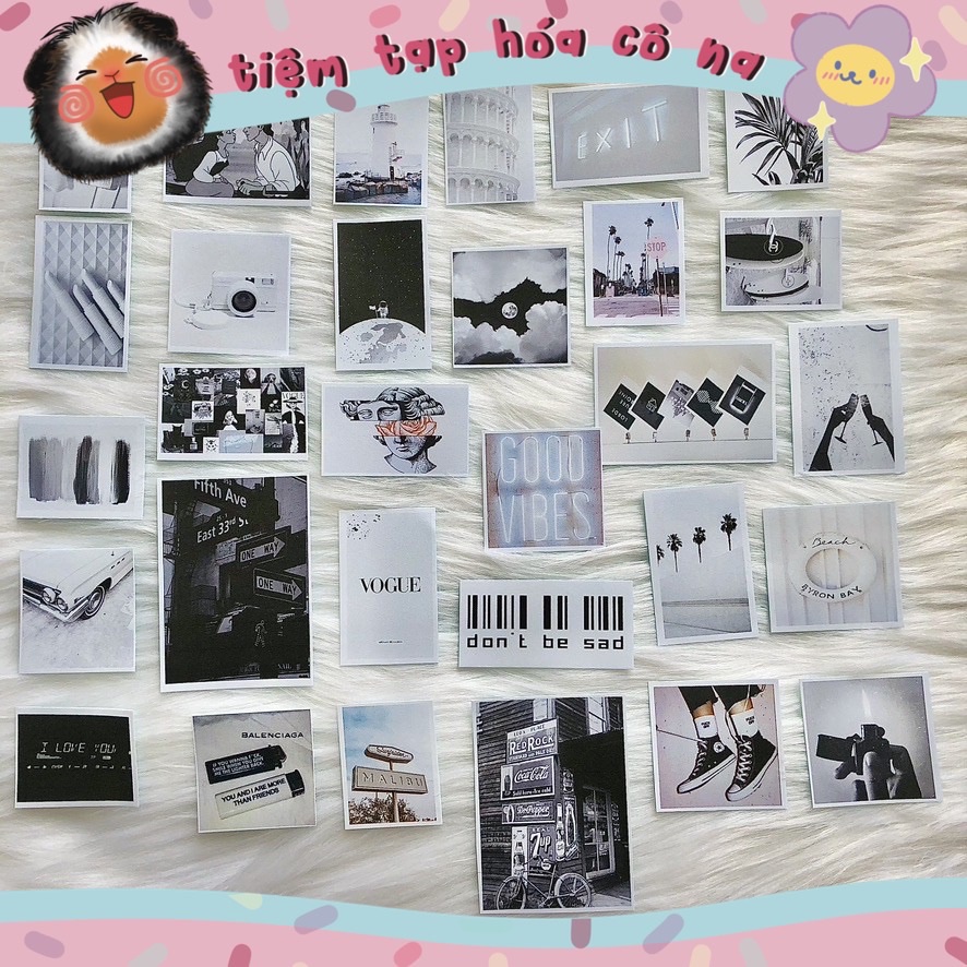 Bộ sticker/decal dán chủ đề Trắng Đen /trang trí sổ,bullet journal ...
