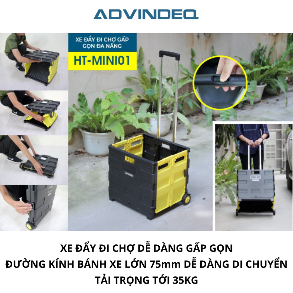 Xe kéo đi chợ gấp gọn 2 bánh đa năng ADVINDEQ HT-SP02, tải trọng 35kg, công nghệ cao cấp, bảo hành 12 tháng