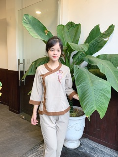 Đồ đi chùa_ pháp phục phật giáo _ đồ nữ đi chùa cài chéo cổ tim