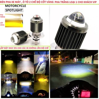 ĐÈN PHA LED SIÊU SÁNG XE MÁY 2 MÀU CỐT VÀNG PHA TRẮNG MẪU MỚI