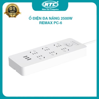Ổ cắm điện thông minh Remax PC-6 hỗ trợ 3 USB và 6 phích cắm - công suất tải đến 2500W