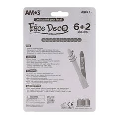 Bộ bút màu vẽ mặt nhập khẩu Hàn Quốc AMOS Face Deco FD5B8 Vỉ 6 + 2 màu
