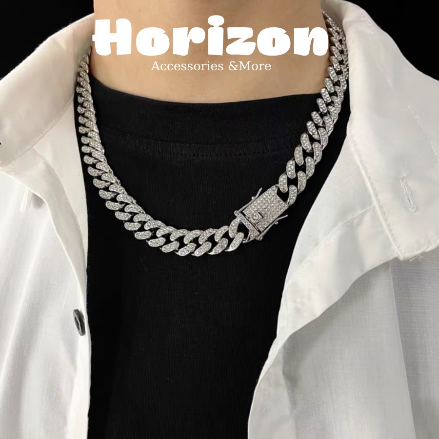 Dây chuyền vòng cổ nam nữ  Vòng Tay Nam Cuban Đính Đá HipHop Dạng Chuỗi Xích Đẹp Streetwear Thép Titan Cuban Đá Horizon
