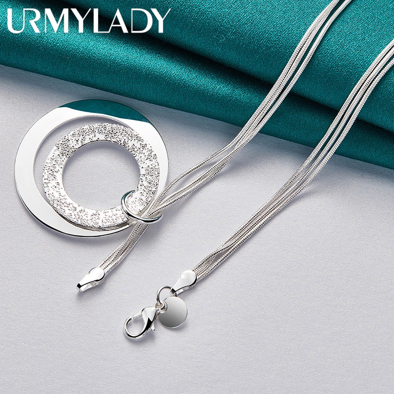 URMYLADY Bạc 925 Đôi Vòng Tròn Mặt Dây Chuyền 18 Inch Rắn Dây Chuyền Vòng Cổ Cho Nữ Cưới Thời Trang Dự Tiệc Trang Sức