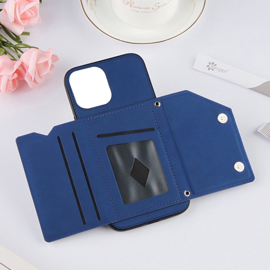 For Ốp điện thoại mặt da mềm màu trơn có ví đựng thẻ thích hợp cho iPhone 13 Pro Max Mini 6.7 6.1 5.4