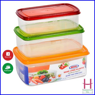 Bộ 3 Hộp Trữ Đông - Hộp Nhựa Đựng Thực Phẩm SONG LONG Nắp Nhiều Màu Sắc { H }