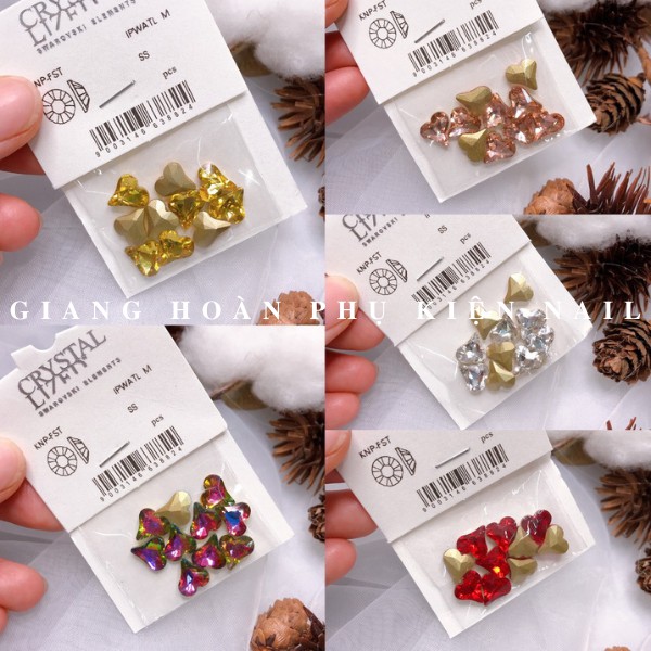 Túi 10 Viên Đá khối Nail Hình Trái Tim Chân Vàng Trang Trí Móng ANGELICA TT