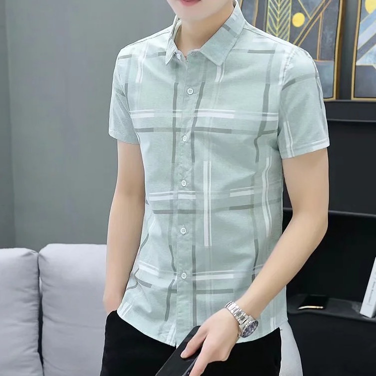 Sơ Mi Nam Tay Ngắn Họa Tiết Kẻ Lưới Thời Trang Mới
