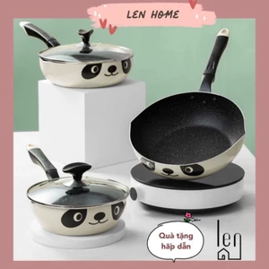 Chảo Panda chống dính đá Maifan cao cấp đáy phẳng phong cách Nhật decor phòng bếp nấu ăn thông minh Lenhome