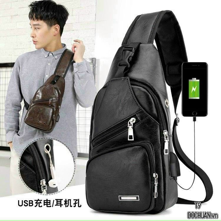 Túi đeo chéo da PU có nhiều ngăn chưa đồ thoải mái và thời trang bền đẹp có lỗ dây - Quà tặng khi mua hàng tại DOCHUAN