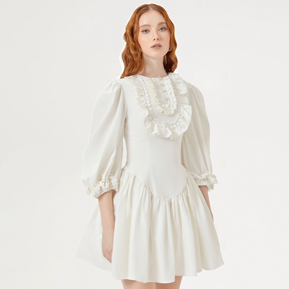 DEAR JOSÉ - Đầm xòe ngắn Miuccia vải linen trắng