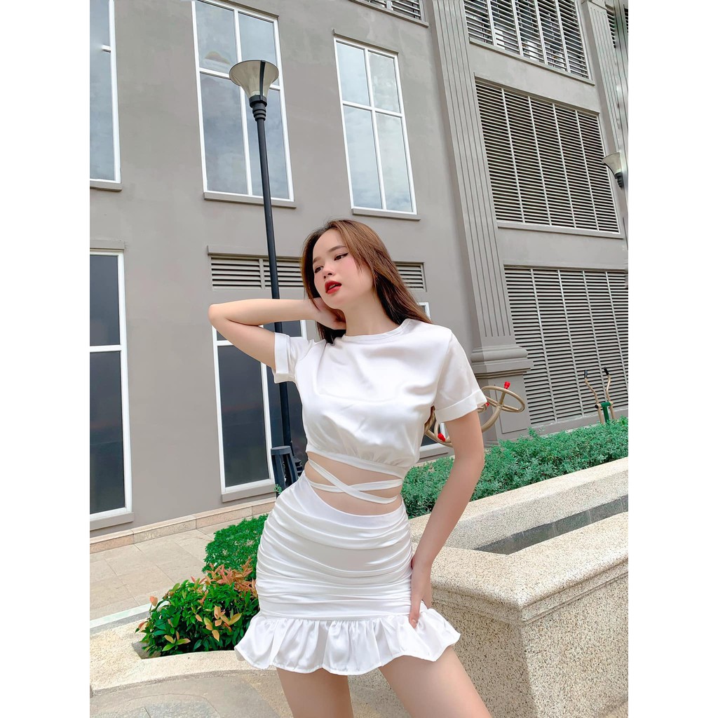 SET ÁO VÀ CÁY XẾP LI TẦNG 2 MÀU TRẮNG ĐEN - PARTY SET
