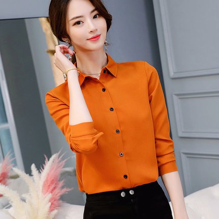 Áo Sơ Mi Nữ Tay Dài Nữ Chắc Chắn Trắng Áo Công Sở Nữ OL Làm Việc Trang Trọng Áo