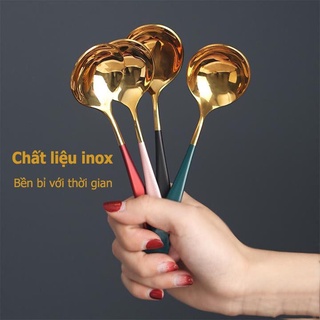 Thìa inox mạ vàng cán dài nhiều màu sang trọng,Thìa ăn cơm,ăn súp màu mới lạ