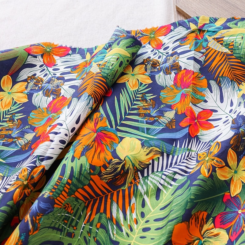 Hawaii In Hình Cotton Poplin Vải Mùa Hè Nam Đi Biển Quần Vải DIY 45x145cm TJ1388