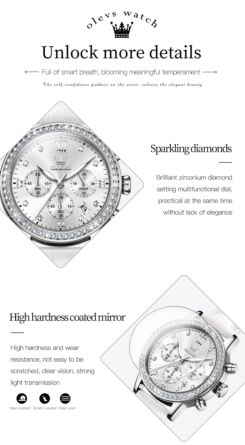 Mô tả OLEVS 9933  Đồng hồ nữ dây da chính hãng đa chức năng lịch ngày ba mắt sáu kim chronograph dạ quang chống thấm nước - 10