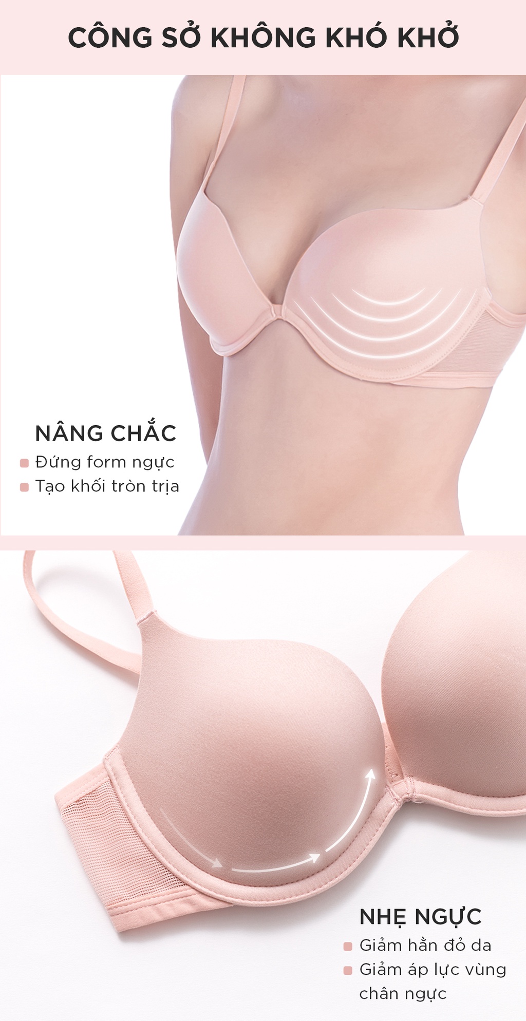 Mô tả Áo lót nữ có gọng, áo ngực mút mỏng thun lạnh dây liền bảng lưng phối lưới BOM Sister MU26015 - 2