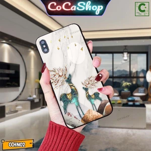 Ốp lưng iphone mặt kính cao cấp - Đôi hươu màu sắc sang trọng quý phái - 6/6plus/6s/6splus/7/7plus/8/8plus/x/.....