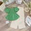 Set Áo Xanh Chun Ngực Mix Quần Suông Be Có Ảnh Thật Kèm Video