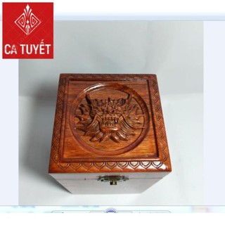 HỘP ĐỰNG CHÈ GỖ HƯƠNG ĐỤC CHẠM ĐẦU RỒNG SIÊU ĐẸP LOẠI TO CAO - ẢNH THẬT