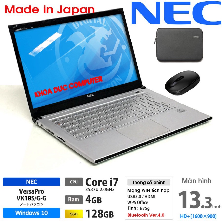 laptop nhật bản nec versapro vk19s core i7-3517u, 4gb ram, 128gb