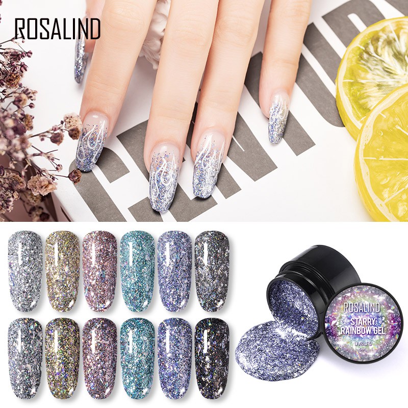 Ảnh Rosalind 5ml Gel cầu vồng đầy sao sáng cho đèn LED / UV thiết kế nghệ thuật làm móng 2
