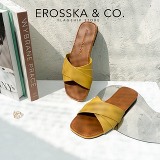 Erosska - Dép nữ thời trang đế bằng Erosska quai ngang màu vàng _ DE051
