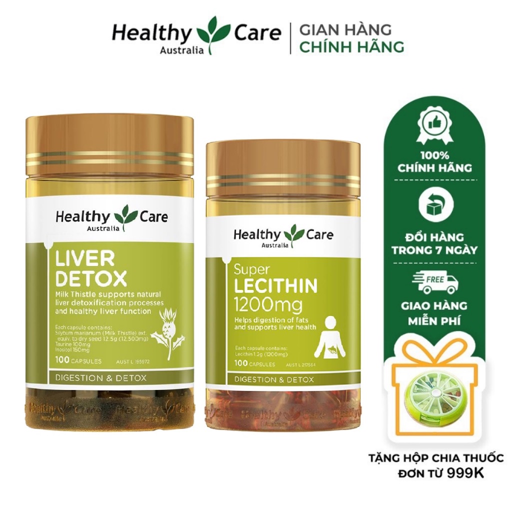Combo Viên uống Healthy Care Liver Detox hỗ trợ thải độc gan, Mầm đậu nành Healthy care bổ trợ phát triển V1 100 viên
